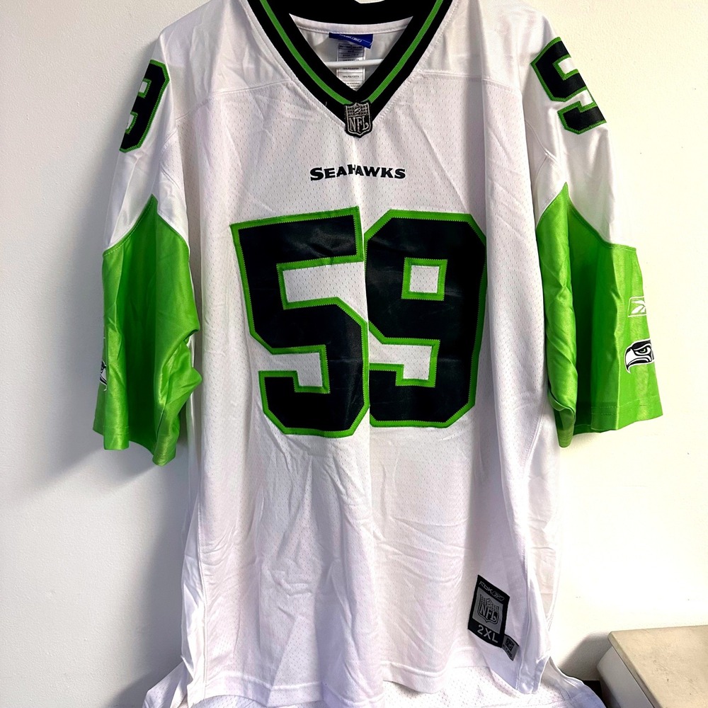 Reebok Mens Seattle Seahawks Julian Peterson 59 Jersey White Green 2XL NFL